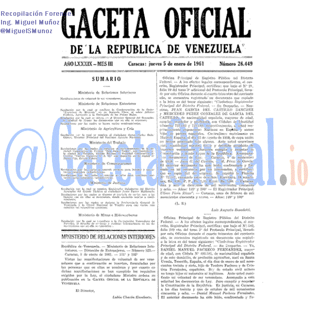 Gaceta Oficial 26449 del 5 Enero 1961