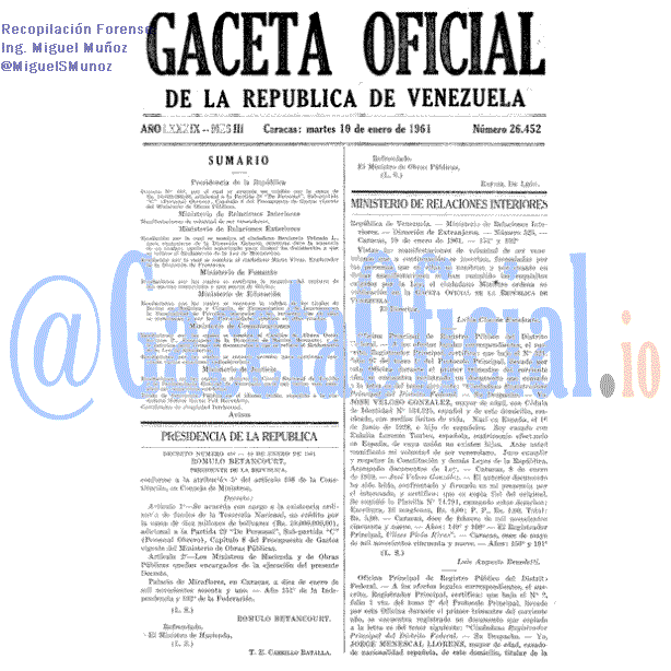 Gaceta Oficial 26452 del 10 Enero 1961