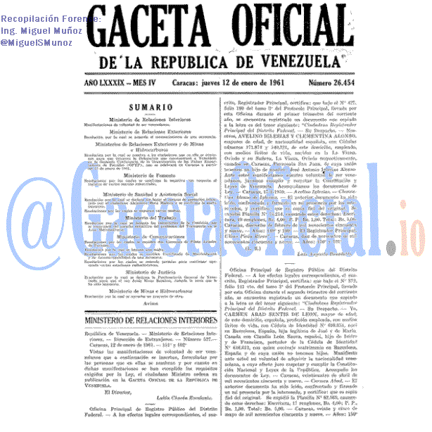 Gaceta Oficial 26454 del 12 Enero 1961