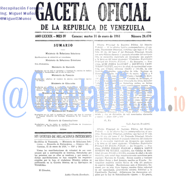 Gaceta Oficial 26470 del 31 Enero 1961