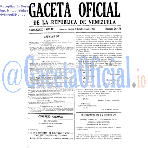 Gaceta Oficial 26478 del 9 Febrero 1961