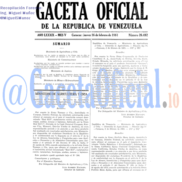 Gaceta Oficial 26482 del 16 Febrero 1961