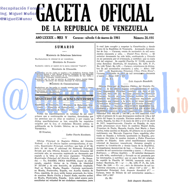 Gaceta Oficial 26496 del 4 Marzo 1961