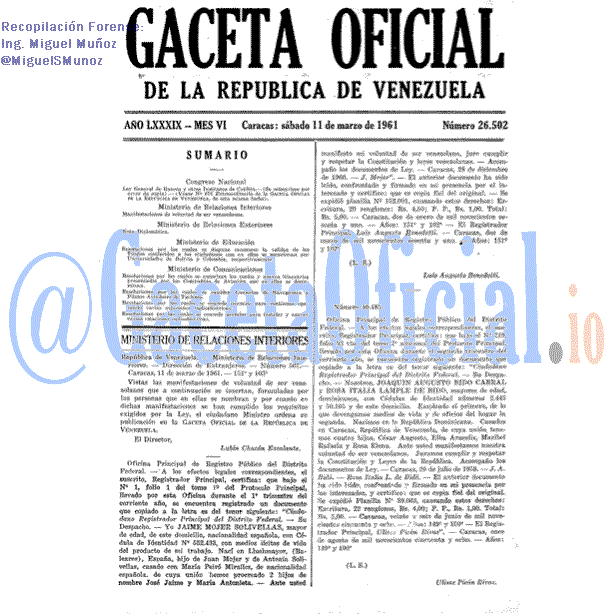 Gaceta Oficial 26502 del 11 Marzo 1961