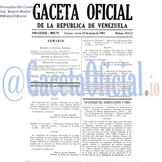 Gaceta Oficial 26512 del 23 Marzo 1961