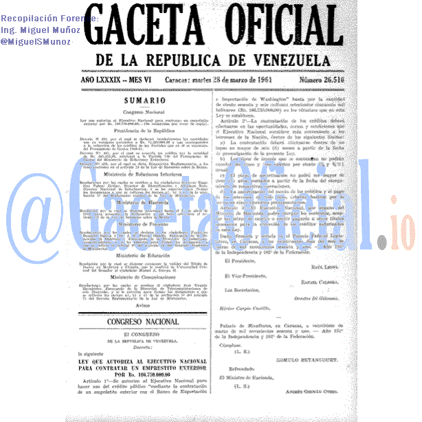 Gaceta Oficial 26516 del 28 Marzo 1961