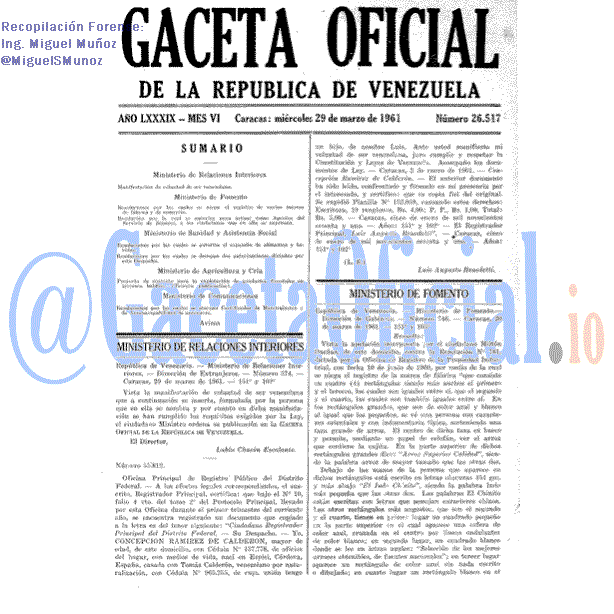 Gaceta Oficial 26517 del 29 Marzo 1961