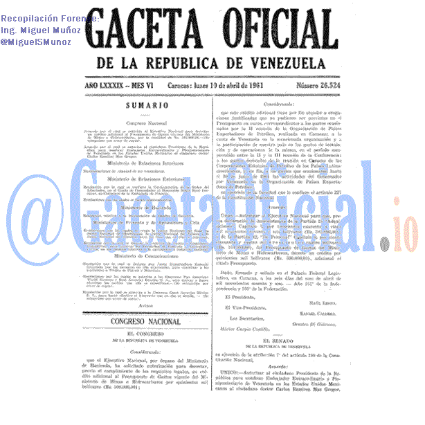 Gaceta Oficial 26524 del 10 Abril 1961