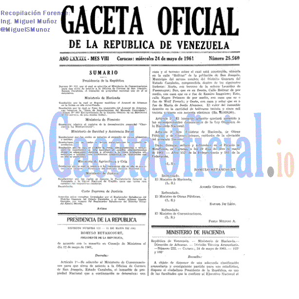 Gaceta Oficial 26560 del 24 Mayo 1961