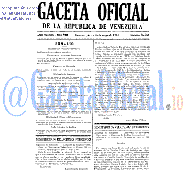 Gaceta Oficial 26561 del 25 Mayo 1961