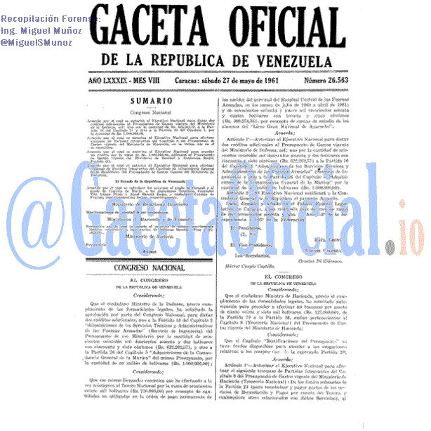 Gaceta Oficial 26563 del 27 Mayo 1961