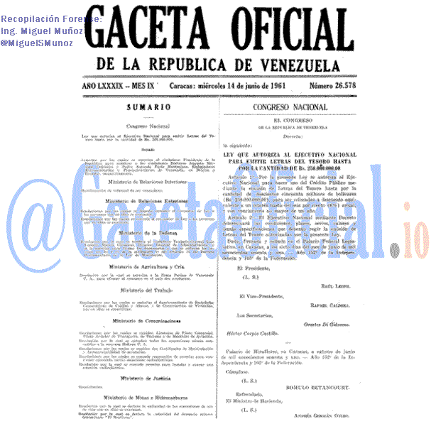 Gaceta Oficial 26578 del 14 Junio 1961