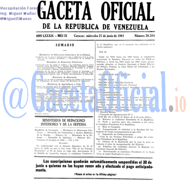 Gaceta Oficial 26584 del 21 Junio 1961