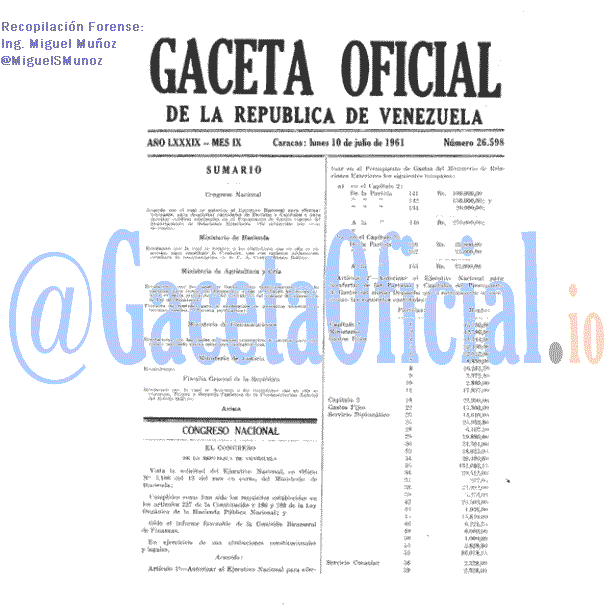 Gaceta Oficial 26598 del 10 Julio 1961
