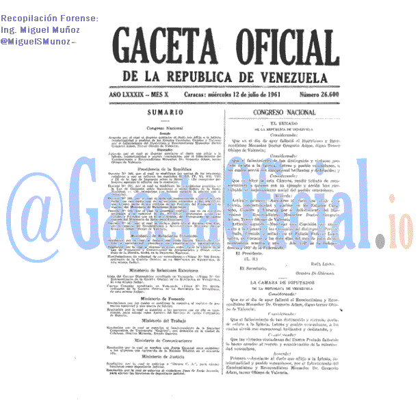Gaceta Oficial 26600 del 12 Julio 1961