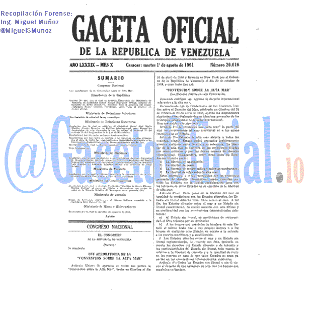 Gaceta Oficial 26616 del 1 Agosto 1961
