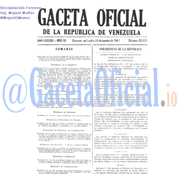 Gaceta Oficial 26629 del 16 Agosto 1961