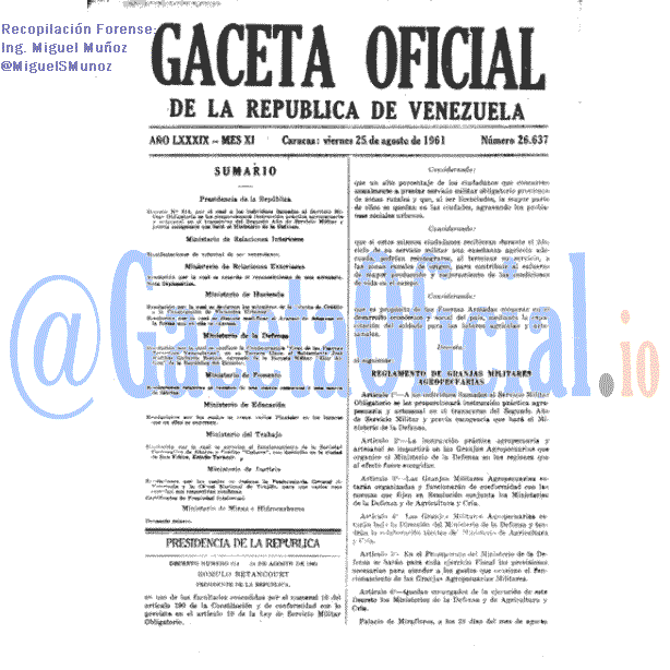 Gaceta Oficial 26637 del 25 Agosto 1961