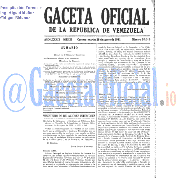 Gaceta Oficial 26640 del 29 Agosto 1961