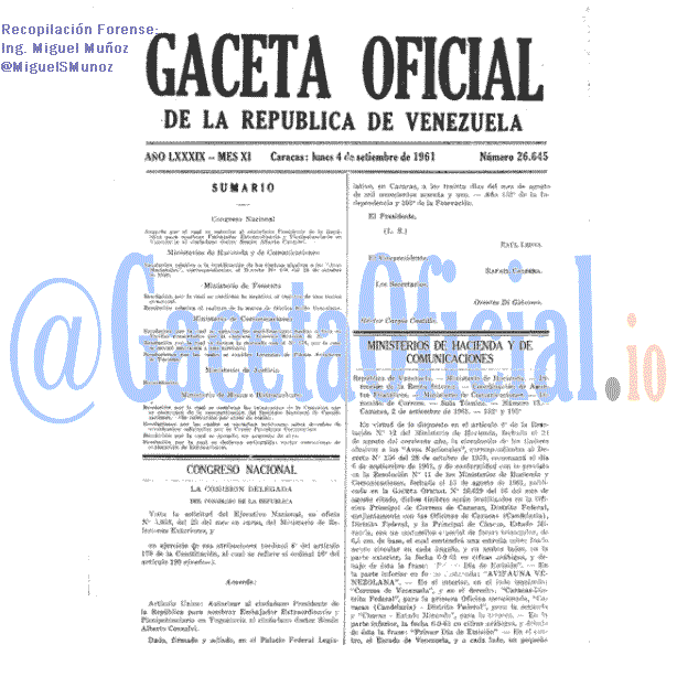 Gaceta Oficial 26645 del 4 Septiembre 1961