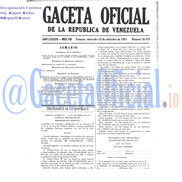 Gaceta Oficial 26653 del 13 Septiembre 1961