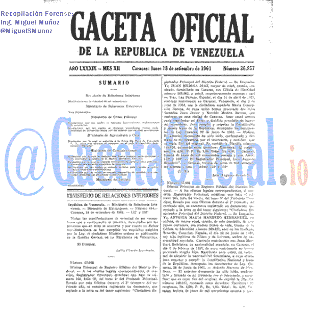 Gaceta Oficial 26657 del 18 Septiembre 1961