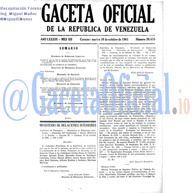 Gaceta Oficial 26676 del 10 Octubre 1961