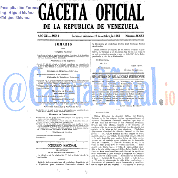 Gaceta Oficial 26682 del 18 Octubre 1961