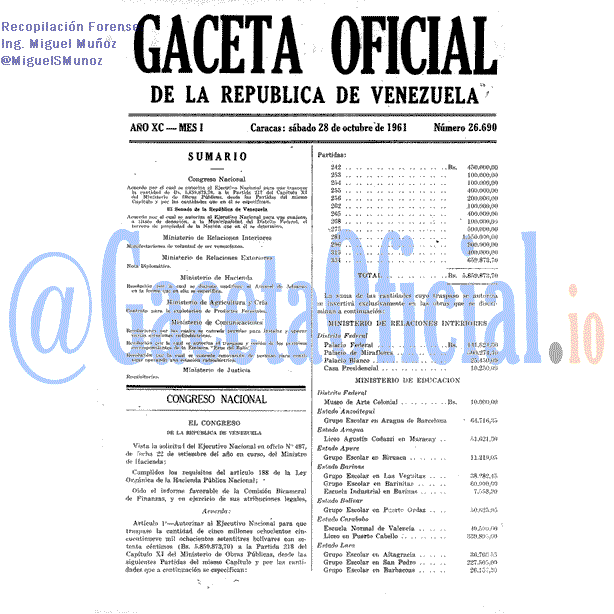 Gaceta Oficial 26690 del 28 Octubre 1961
