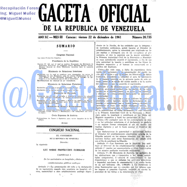 Gaceta Oficial 26735 del 22 Diciembre 1961