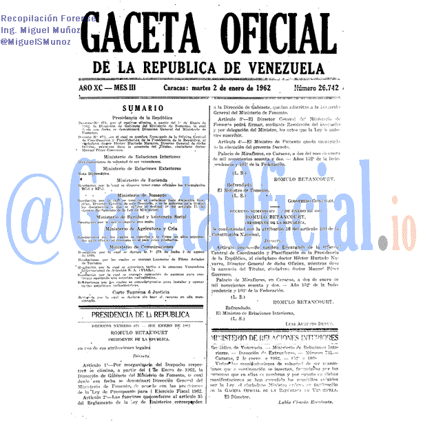Gaceta Oficial 26742 del 2 Enero 1962
