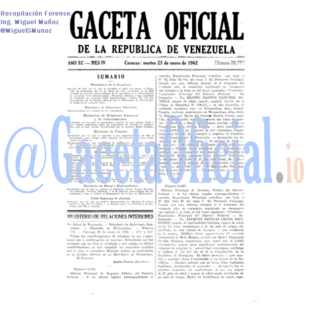 Gaceta Oficial 26759 del 23 Enero 1962