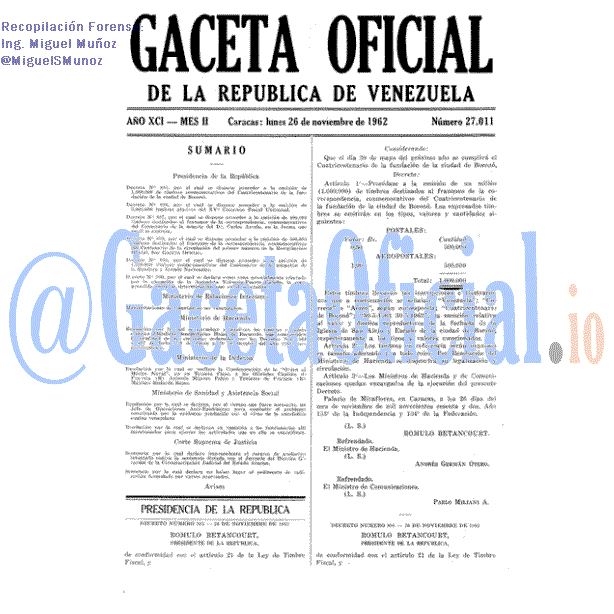 Gaceta Oficial 27011 del 26 Noviembre 1962