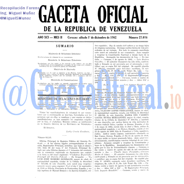 Gaceta Oficial 27016 del 1 Diciembre 1962