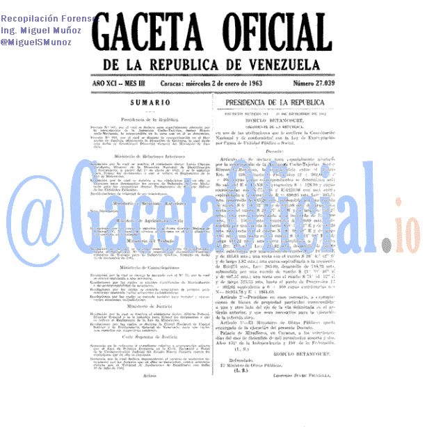 Gaceta Oficial 27039 del 2 Enero 1963