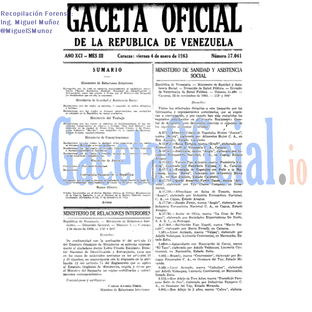 Gaceta Oficial 27041 del 4 Enero 1963