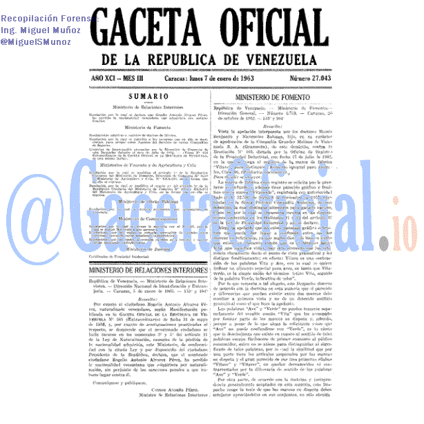 Gaceta Oficial 27043 del 7 Enero 1963