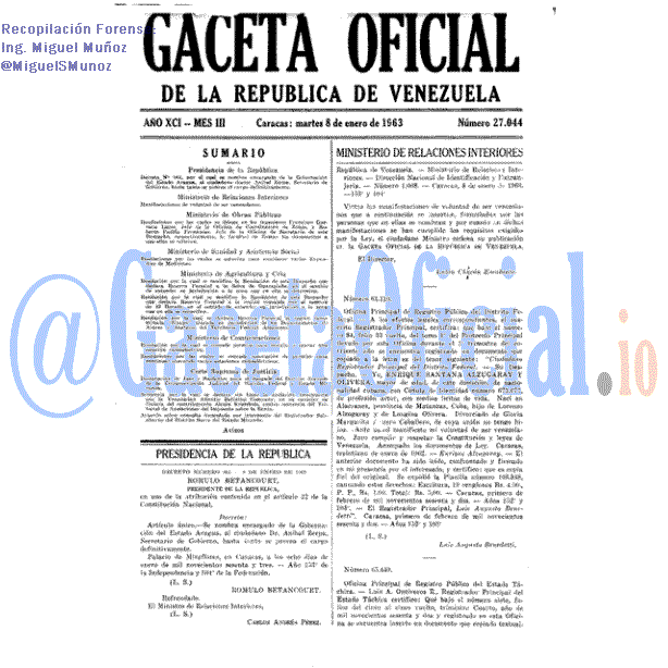 Gaceta Oficial 27044 del 8 Enero 1963