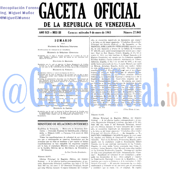 Gaceta Oficial 27045 del 9 Enero 1963