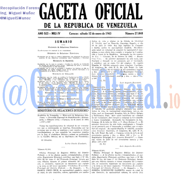 Gaceta Oficial 27048 del 12 Enero 1963