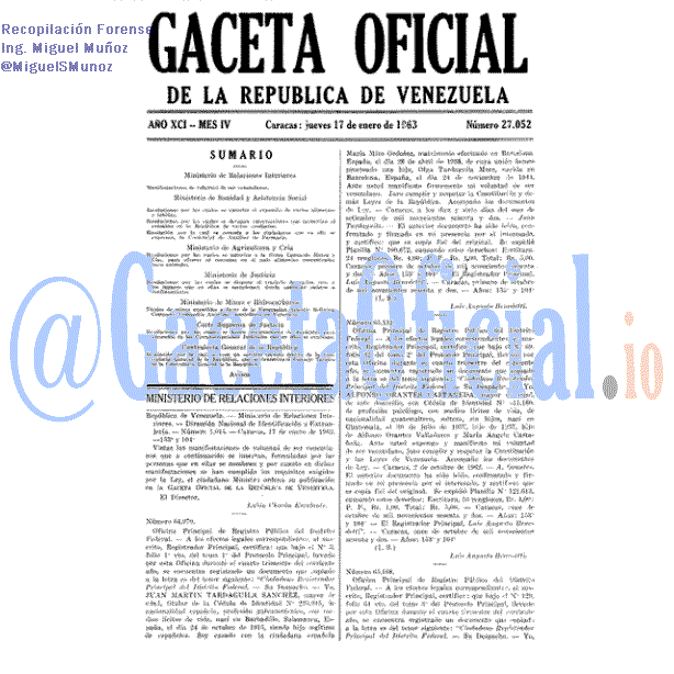 Gaceta Oficial 27052 del 17 Enero 1963