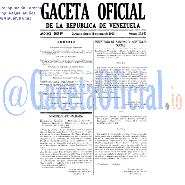 Gaceta Oficial 27053 del 18 Enero 1963