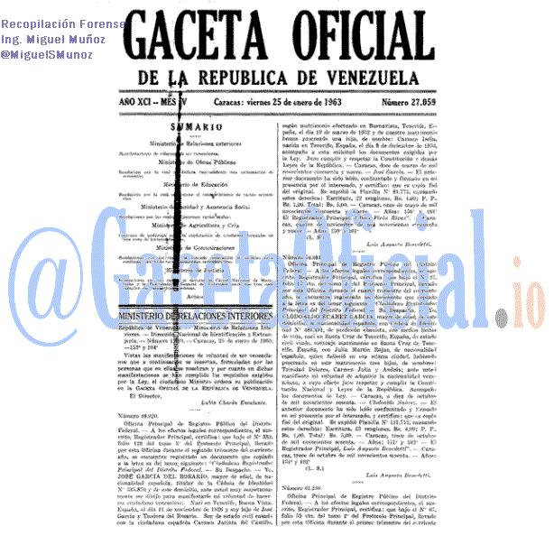 Gaceta Oficial 27059 del 25 Enero 1963