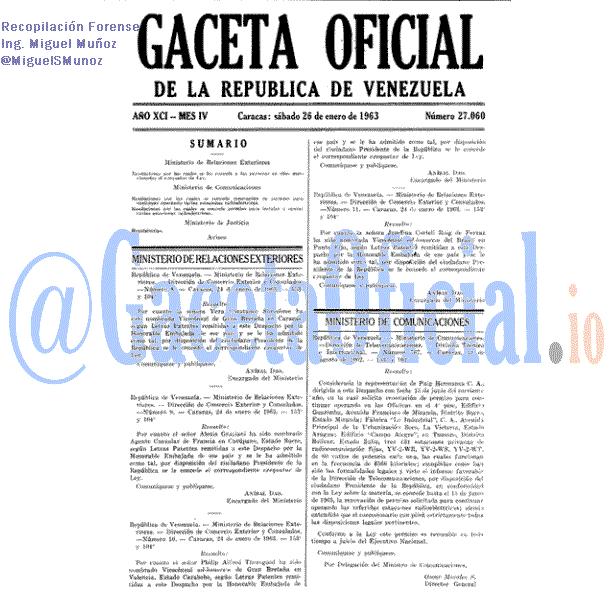 Gaceta Oficial 27060 del 26 Enero 1963
