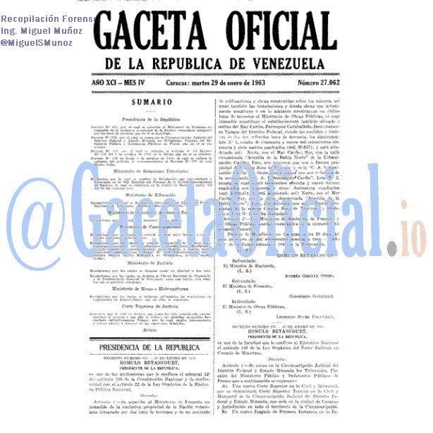Gaceta Oficial 27062 del 29 Enero 1963
