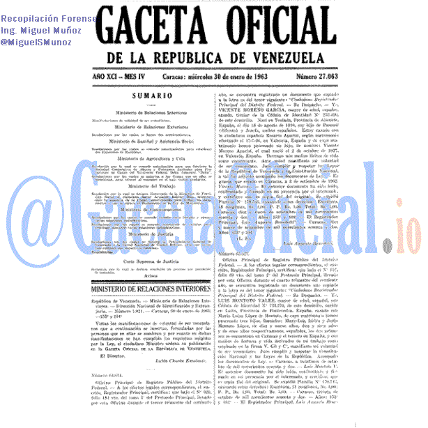 Gaceta Oficial 27063 del 30 Enero 1963