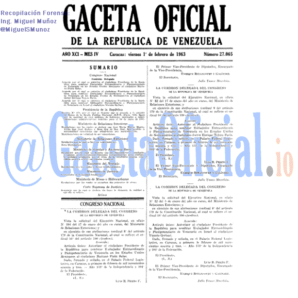 Gaceta Oficial 27065 del 1 Febrero 1963