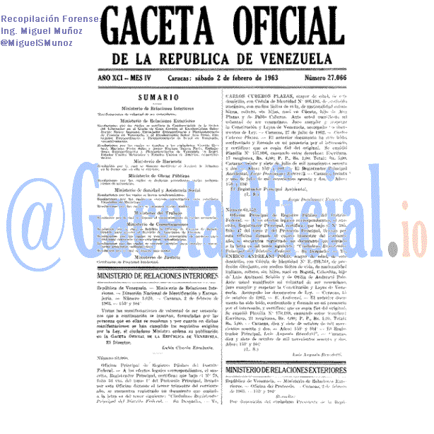 Gaceta Oficial 27066 del 2 Febrero 1963