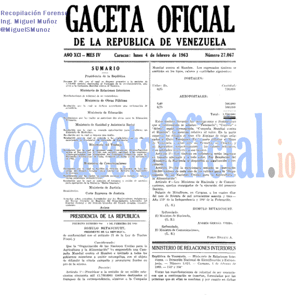 Gaceta Oficial 27067 del 4 Febrero 1963