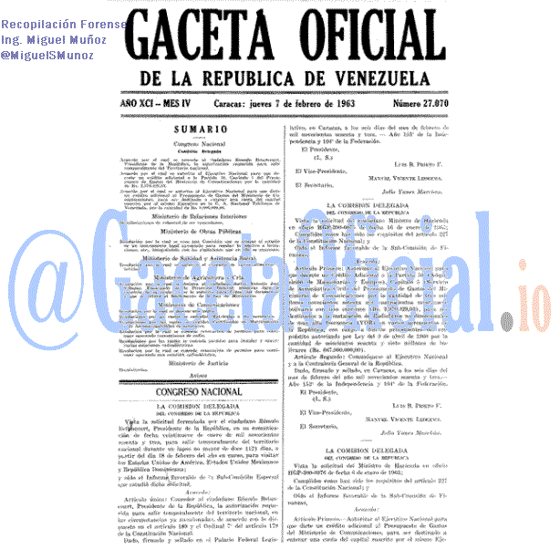 Gaceta Oficial 27070 del 7 Febrero 1963